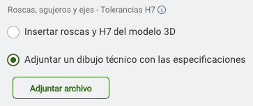 Adjuntar un dibujo técnico con especificaciones