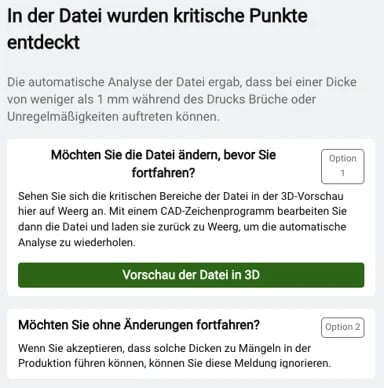 Optionen für Mindeststärken