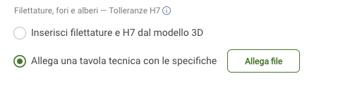 pulsante per allegare una tavola tecnica