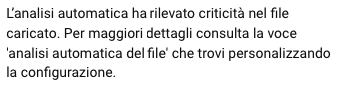 avviso "rilevate criticità nel file"