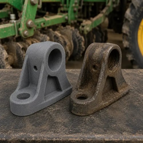 Bespoke spare part for agricultural machinery, produced on demand using 3D printing