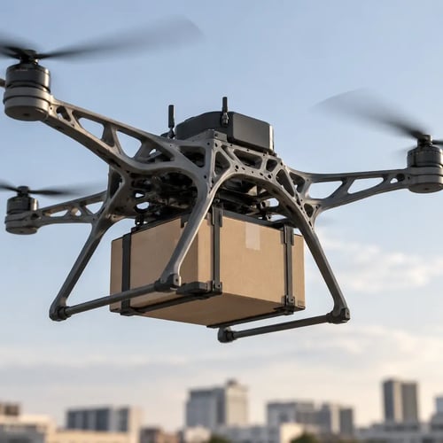 estructura portante para entrega con drones optimizada topológicamente en PA12 MJF