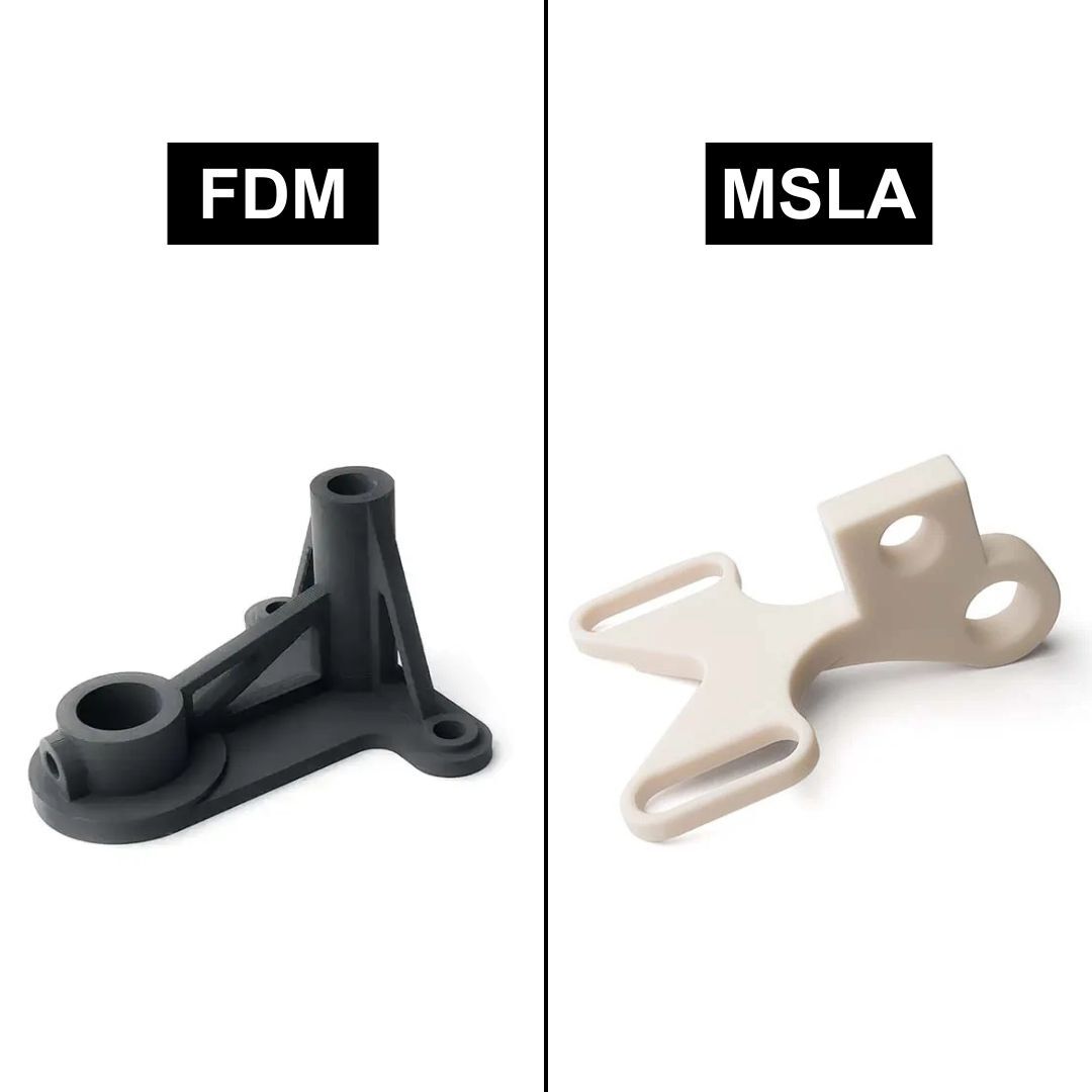 Pieza FDM en comparación con pieza de resina