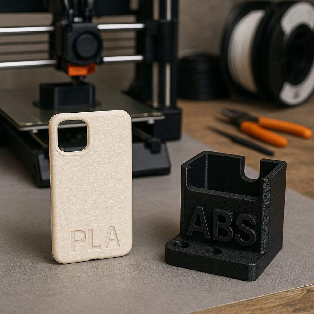 Two 3D printed pieces: one in PLA and one in ABS